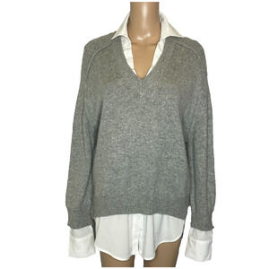 Women's Medium Brochu Walker Looker Layered Cashmere/Wool Gray V-Neck Sweater